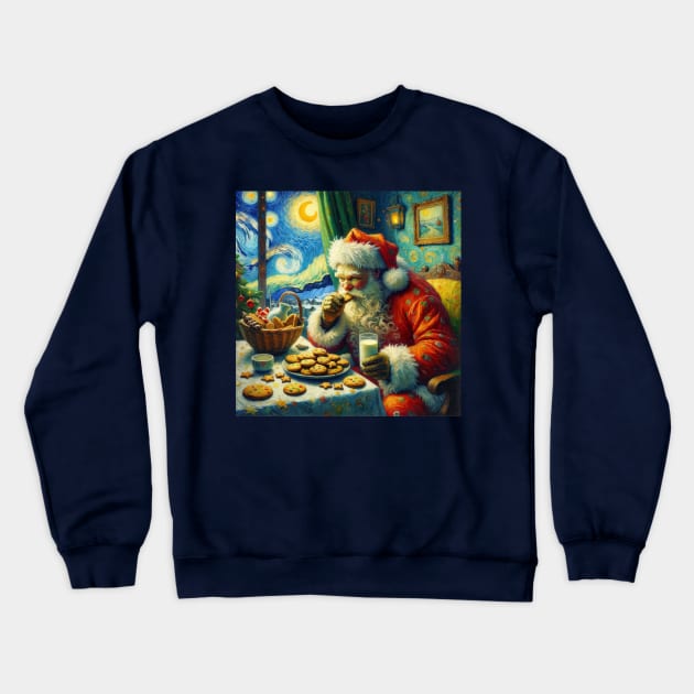 Midnight Feast: Santa's Cookie Time - Starry Night Inspired Art Prints Crewneck Sweatshirt by Edd Paint Something